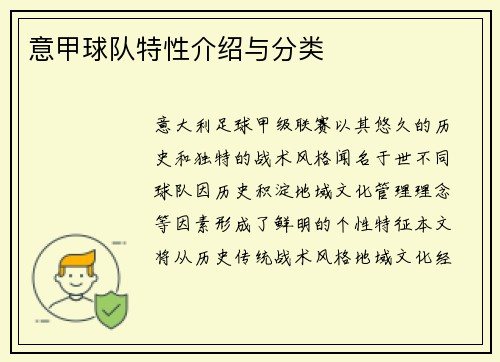 意甲球队特性介绍与分类
