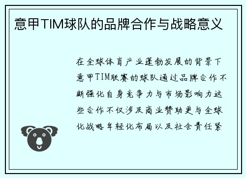 意甲TIM球队的品牌合作与战略意义