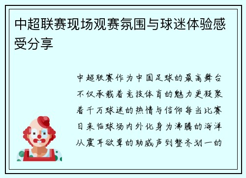 中超联赛现场观赛氛围与球迷体验感受分享